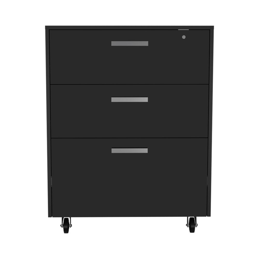 35" Black Wood Three Drawers Filing Cabinet  Warm Home View
