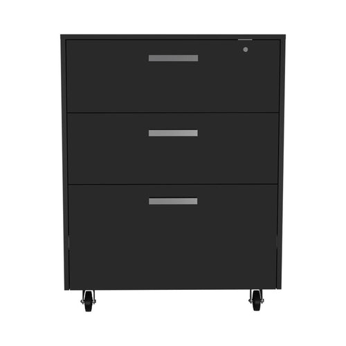 35" Black Wood Three Drawers Filing Cabinet  Warm Home View
