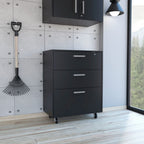 35" Black Wood Three Drawers Filing Cabinet  Warm Home View