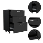 35" Black Wood Three Drawers Filing Cabinet  Warm Home View