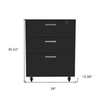 35" Black Wood Three Drawers Filing Cabinet  Warm Home View