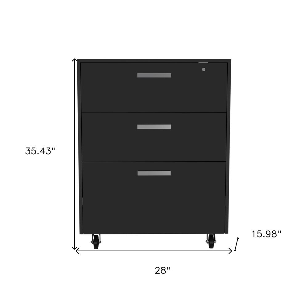 35" Black Wood Three Drawers Filing Cabinet  Warm Home View