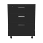 35" Black Wood Three Drawers Filing Cabinet  Warm Home View