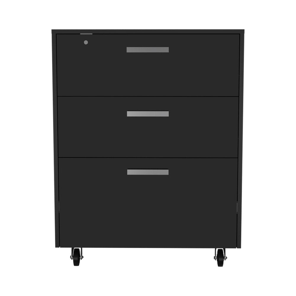 35" Black Wood Three Drawers Filing Cabinet  Warm Home View