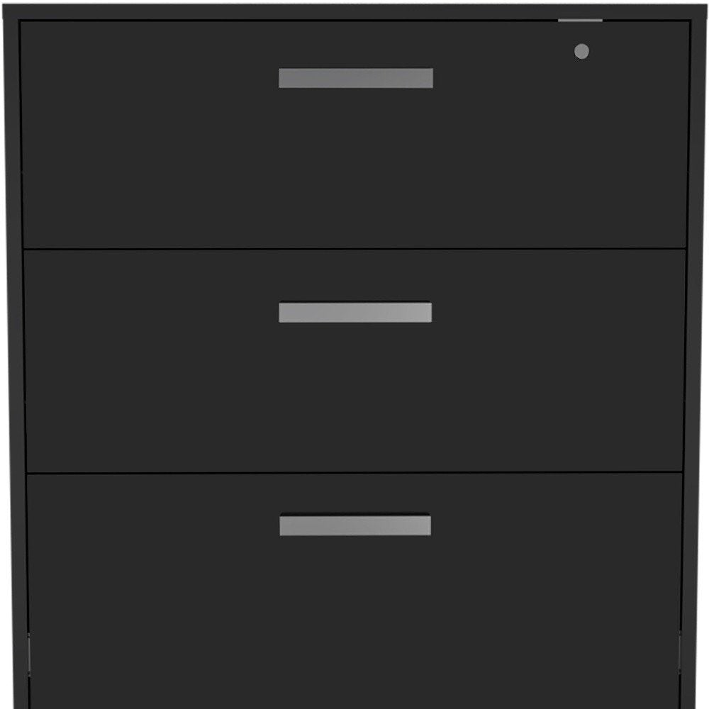35" Black Wood Three Drawers Filing Cabinet  Warm Home View