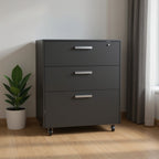 35" Black Wood Three Drawers Filing Cabinet  Warm Home View