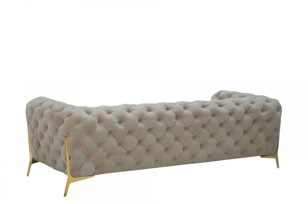 97" Beige Velvet Sofa With Gold Legs  Warm Home View