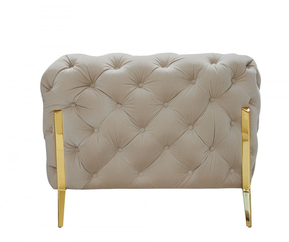 97" Beige Velvet Sofa With Gold Legs  Warm Home View