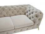 97" Beige Velvet Sofa With Gold Legs  Warm Home View