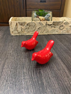 Set of Two Red Metal Bird Tabletop Sculpture  Warm Home View