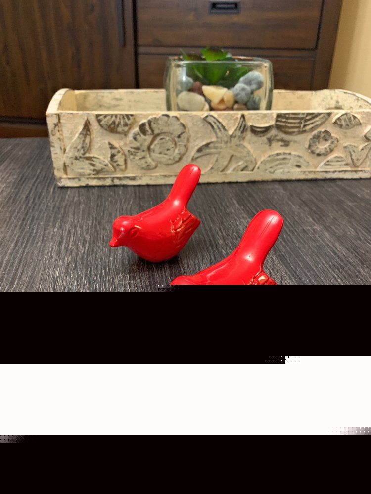 Set of Two Red Metal Bird Tabletop Sculpture  Warm Home View