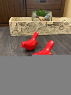Set of Two Red Metal Bird Tabletop Sculpture  Warm Home View