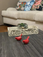 Set of Two Red Metal Bird Tabletop Sculpture  Warm Home View