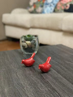 Set of Two Red Metal Bird Tabletop Sculpture  Warm Home View