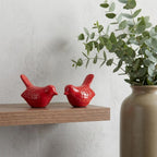 Set of Two Red Metal Bird Tabletop Sculpture  Warm Home View
