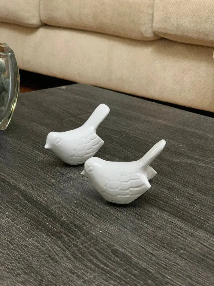 Set of Two White Metal Bird Tabletop Sculpture  Warm Home View