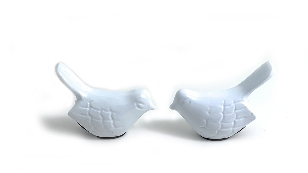 Set of Two White Metal Bird Tabletop Sculpture  Warm Home View