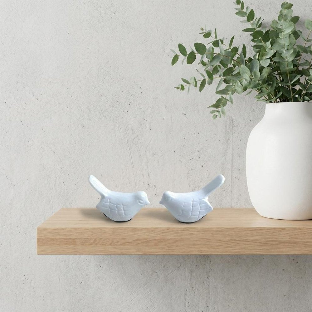 Set of Two White Metal Bird Tabletop Sculpture  Warm Home View