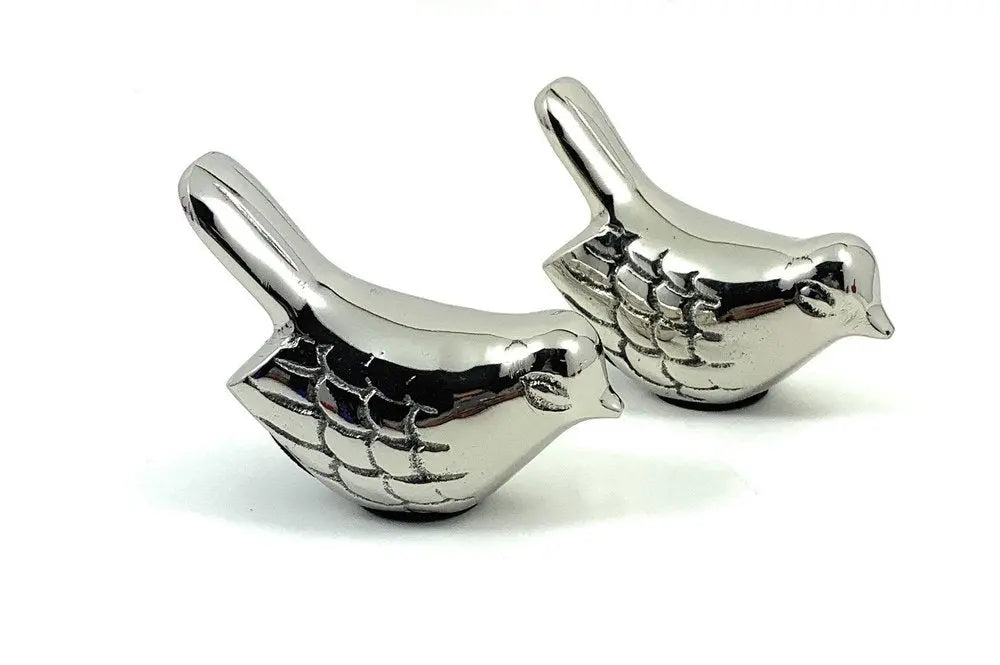 Set of Two Silver Metal Bird Tabletop Sculpture  Warm Home View