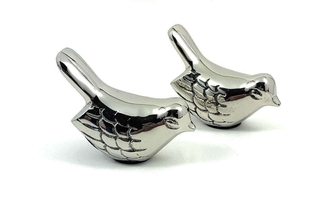 Set of Two Silver Metal Bird Tabletop Sculpture  Warm Home View
