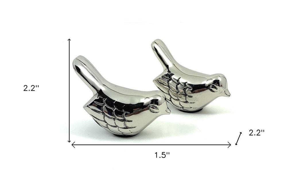 Set of Two Silver Metal Bird Tabletop Sculpture  Warm Home View