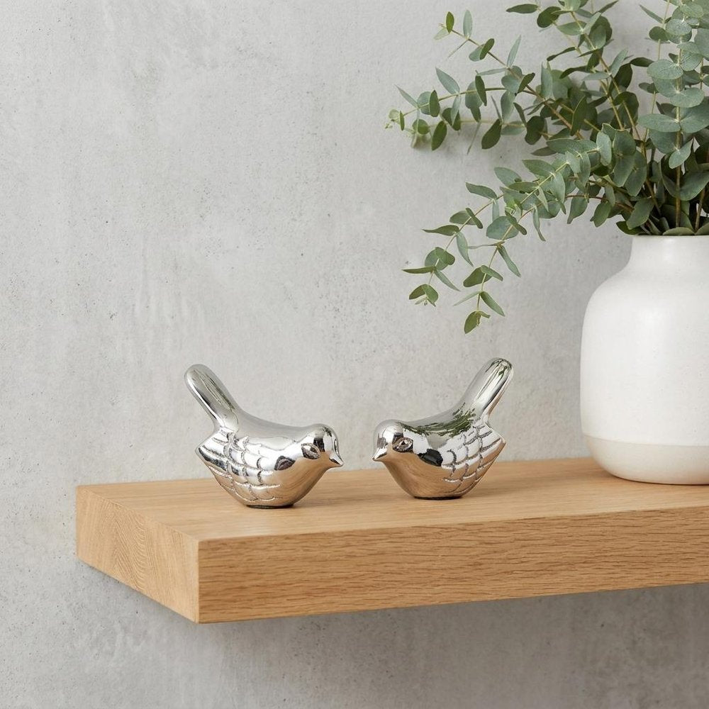 Set of Two Silver Metal Bird Tabletop Sculpture  Warm Home View