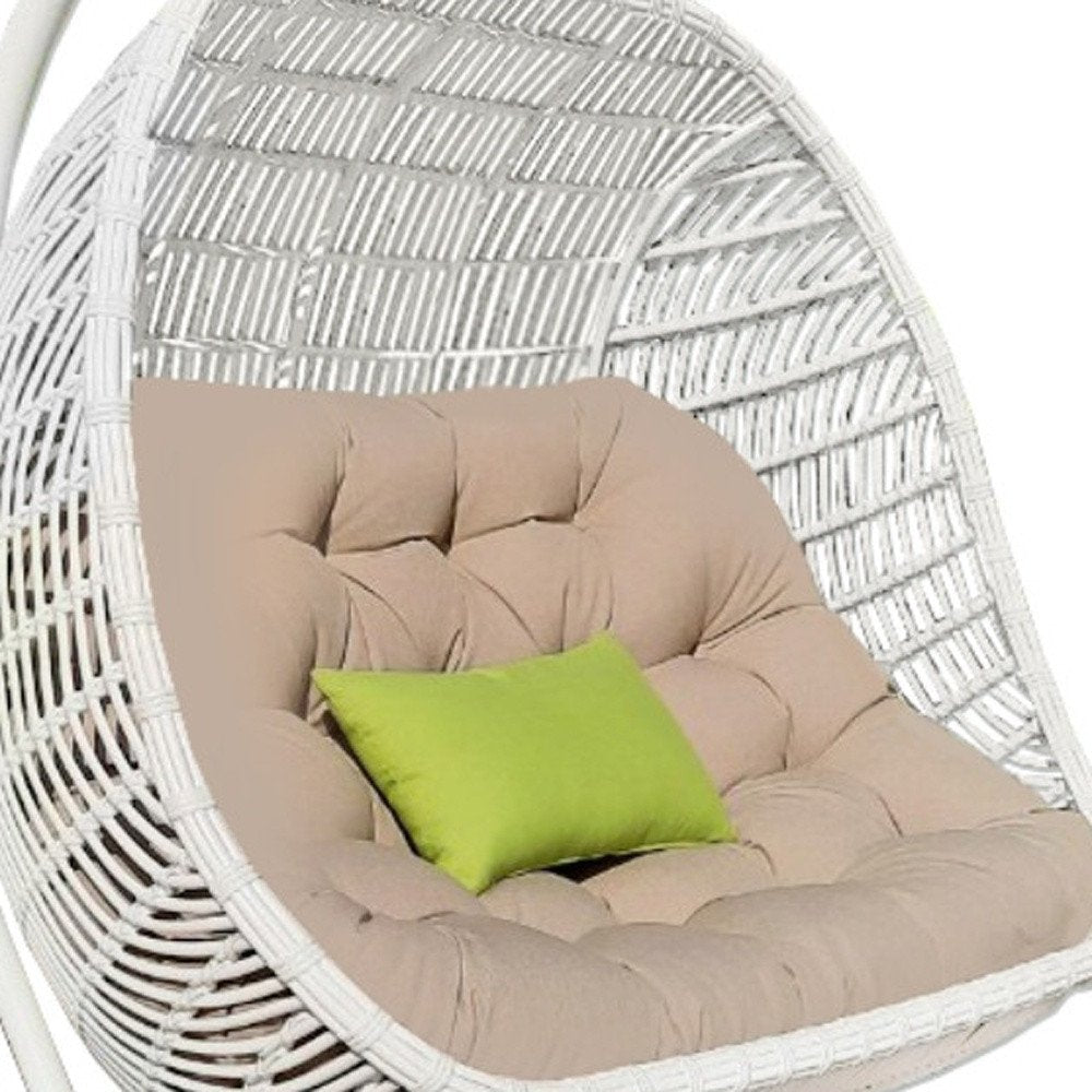 69" Beige and White Metal Indoor Outdoor Swing Chair with Beige Cushion  Warm Home View