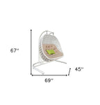 69" Beige and White Metal Indoor Outdoor Swing Chair with Beige Cushion  Warm Home View