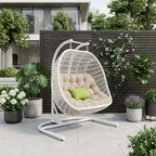 69" Beige and White Metal Indoor Outdoor Swing Chair with Beige Cushion  Warm Home View