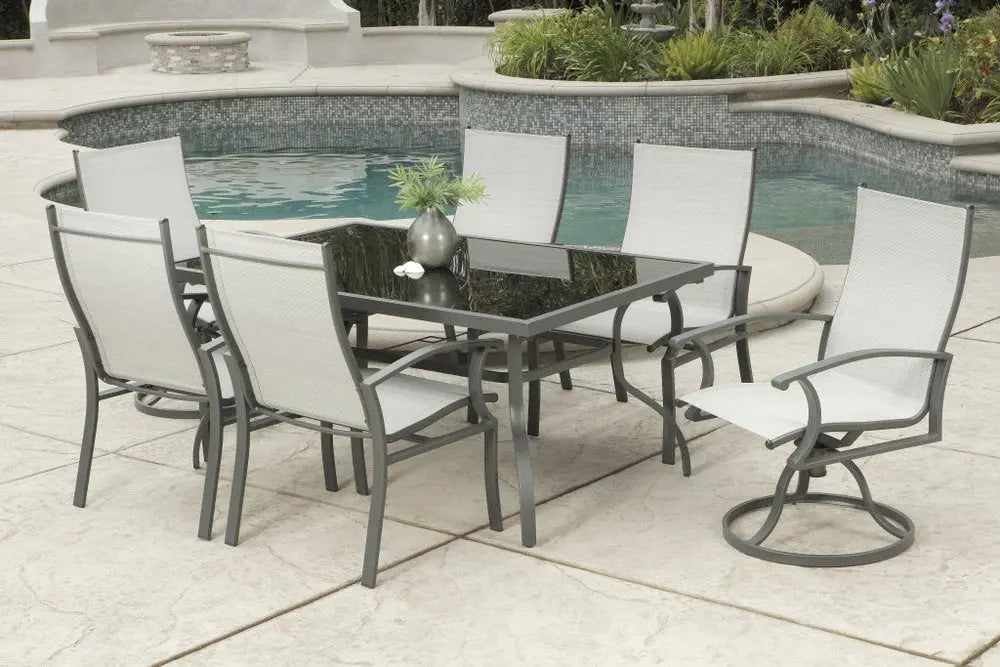 Black and Gray Rectangular Glass Patio Dining Set - 7 Piece  Warm Home View