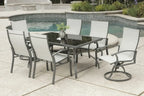 Black and Gray Rectangular Glass Patio Dining Set - 7 Piece  Warm Home View