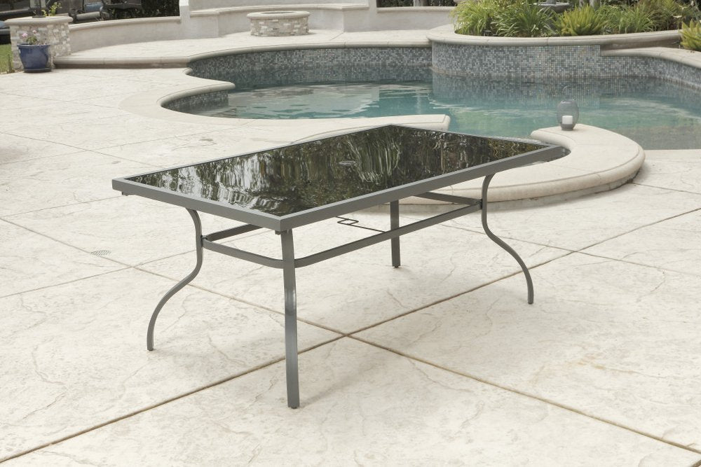 Seven Piece Black and Gray Rectangular Glass Dining Set with Six Chairs  Warm Home View