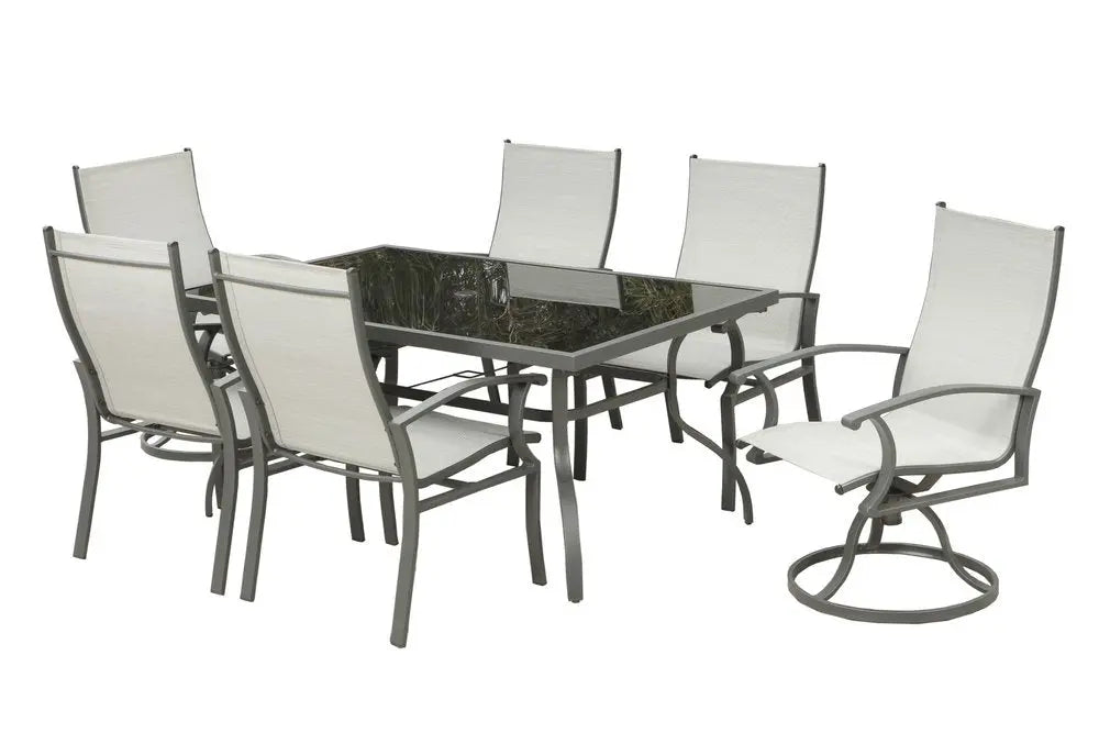 Black and Gray Rectangular Glass Patio Dining Set - 7 Piece  Warm Home View