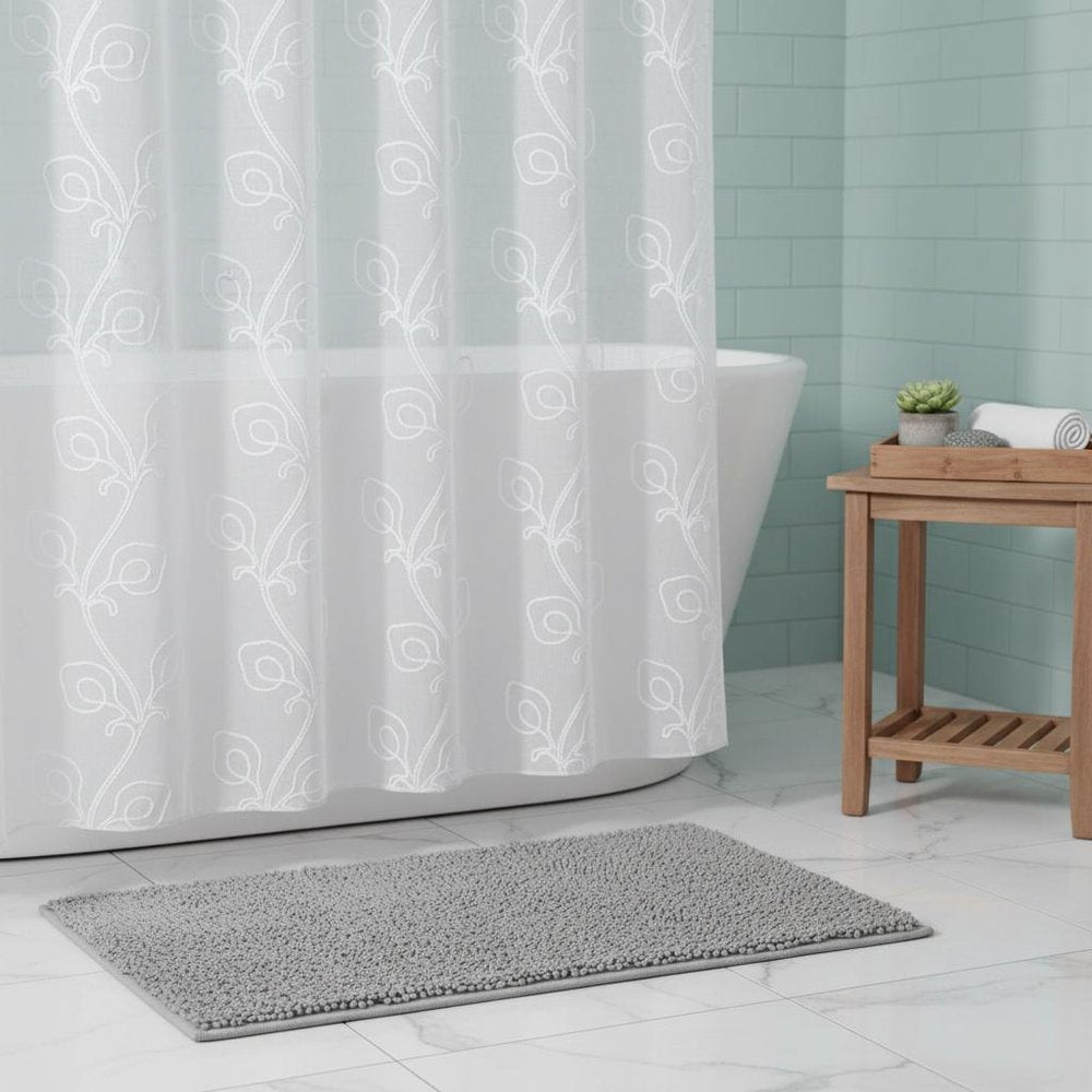 72" White Floral Faux Linen Shower Curtain With Embroidery  Warm Home View