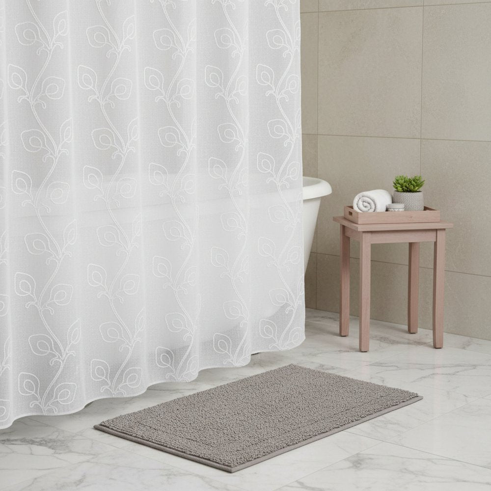 72" White Floral Faux Linen Shower Curtain With Embroidery  Warm Home View