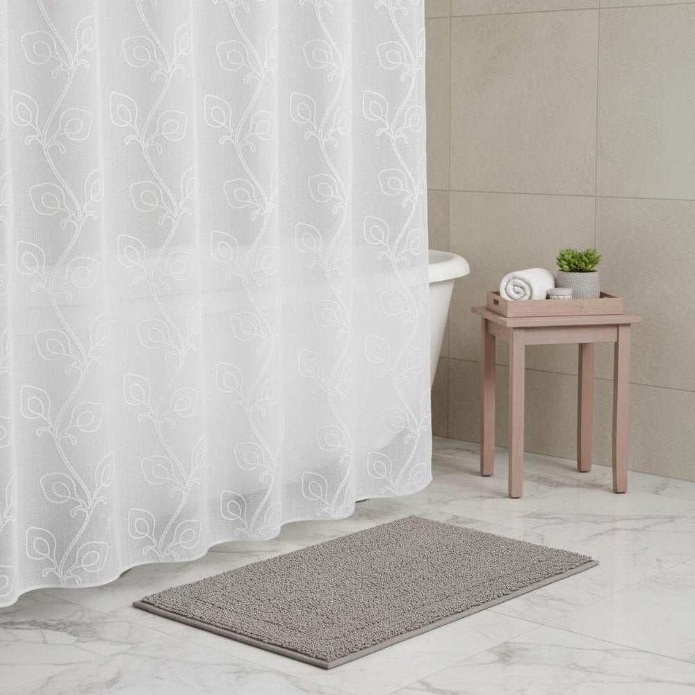 72" White Floral Faux Linen Shower Curtain With Embroidery  Warm Home View