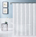 72" White Floral Faux Linen Shower Curtain With Embroidery  Warm Home View