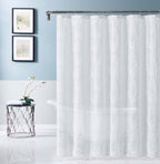 72" White Floral Faux Linen Shower Curtain With Embroidery  Warm Home View