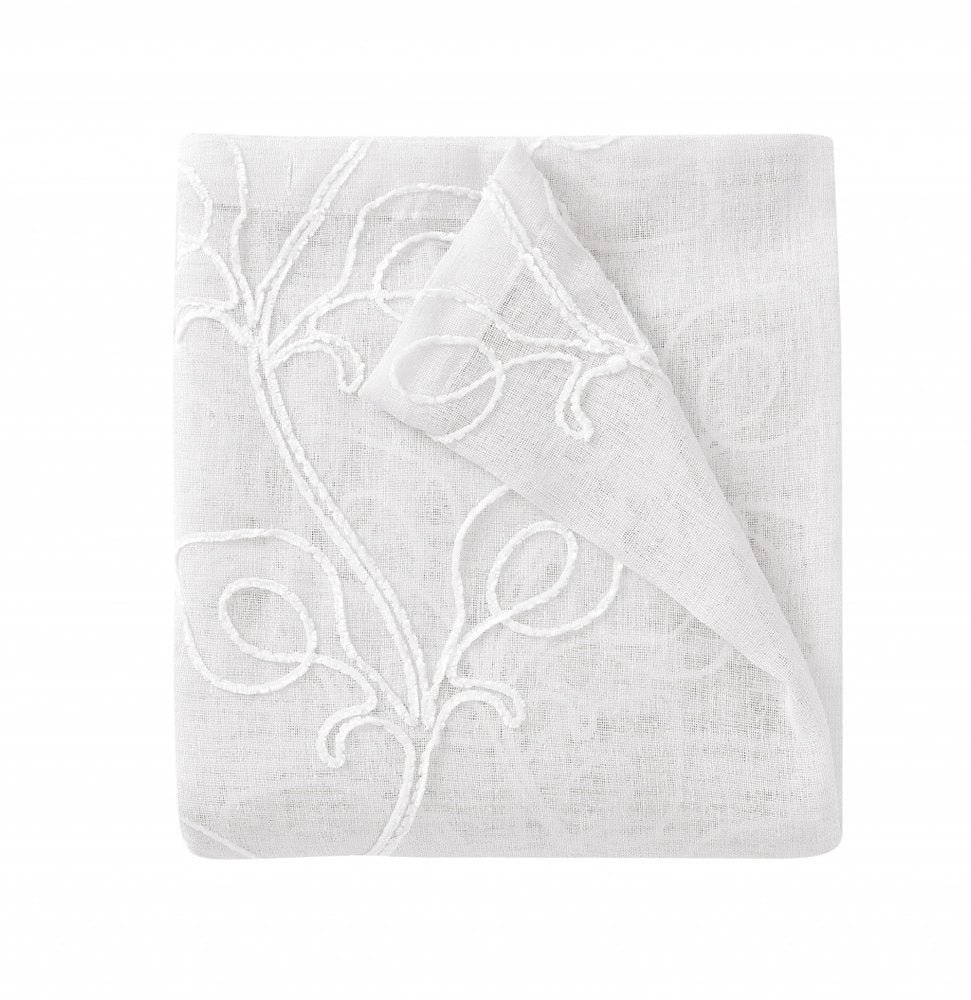 72" White Floral Faux Linen Shower Curtain With Embroidery  Warm Home View