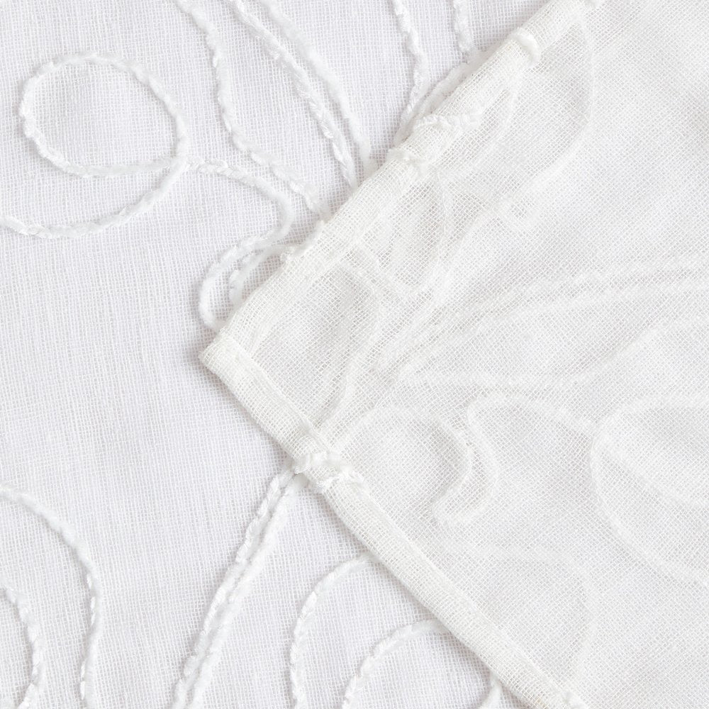 72" White Floral Faux Linen Shower Curtain With Embroidery  Warm Home View