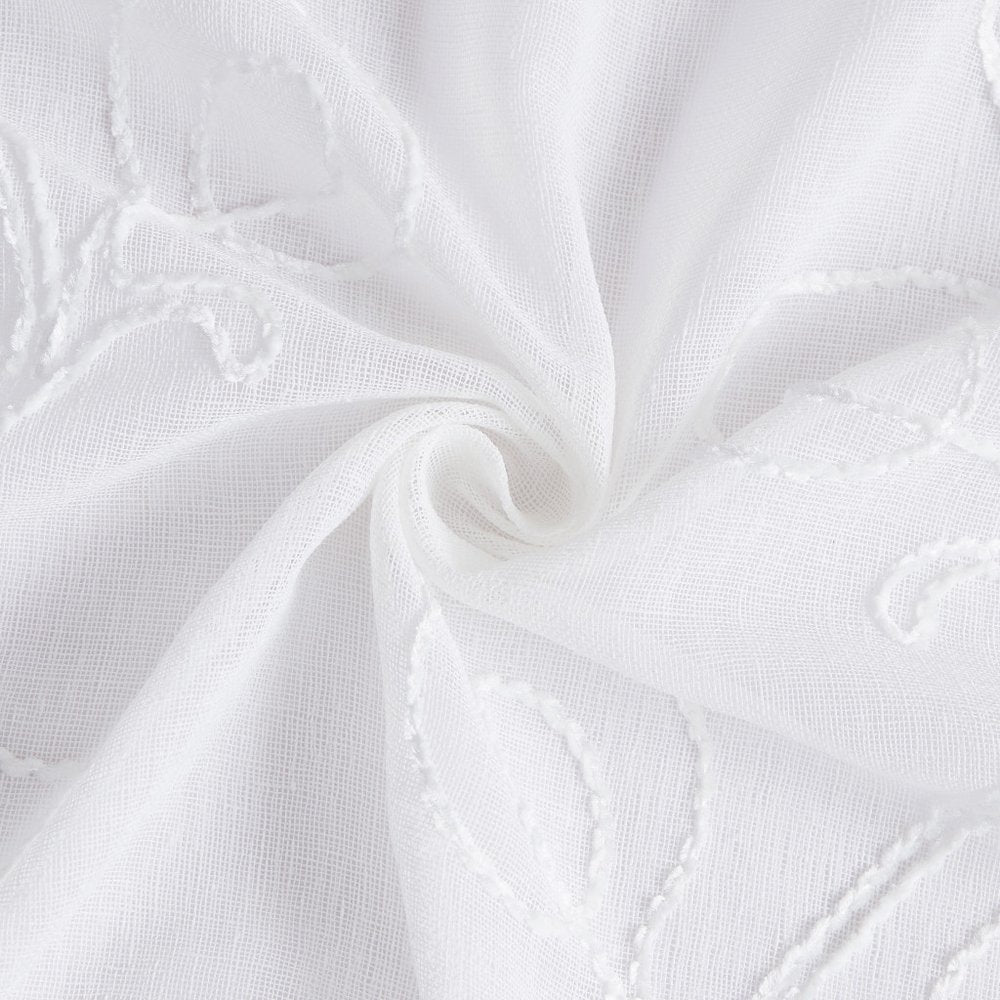 72" White Floral Faux Linen Shower Curtain With Embroidery  Warm Home View