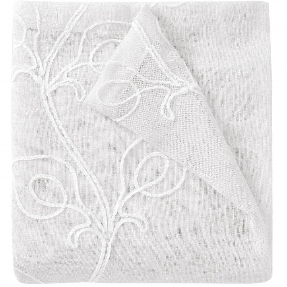 72" White Floral Faux Linen Shower Curtain With Embroidery  Warm Home View