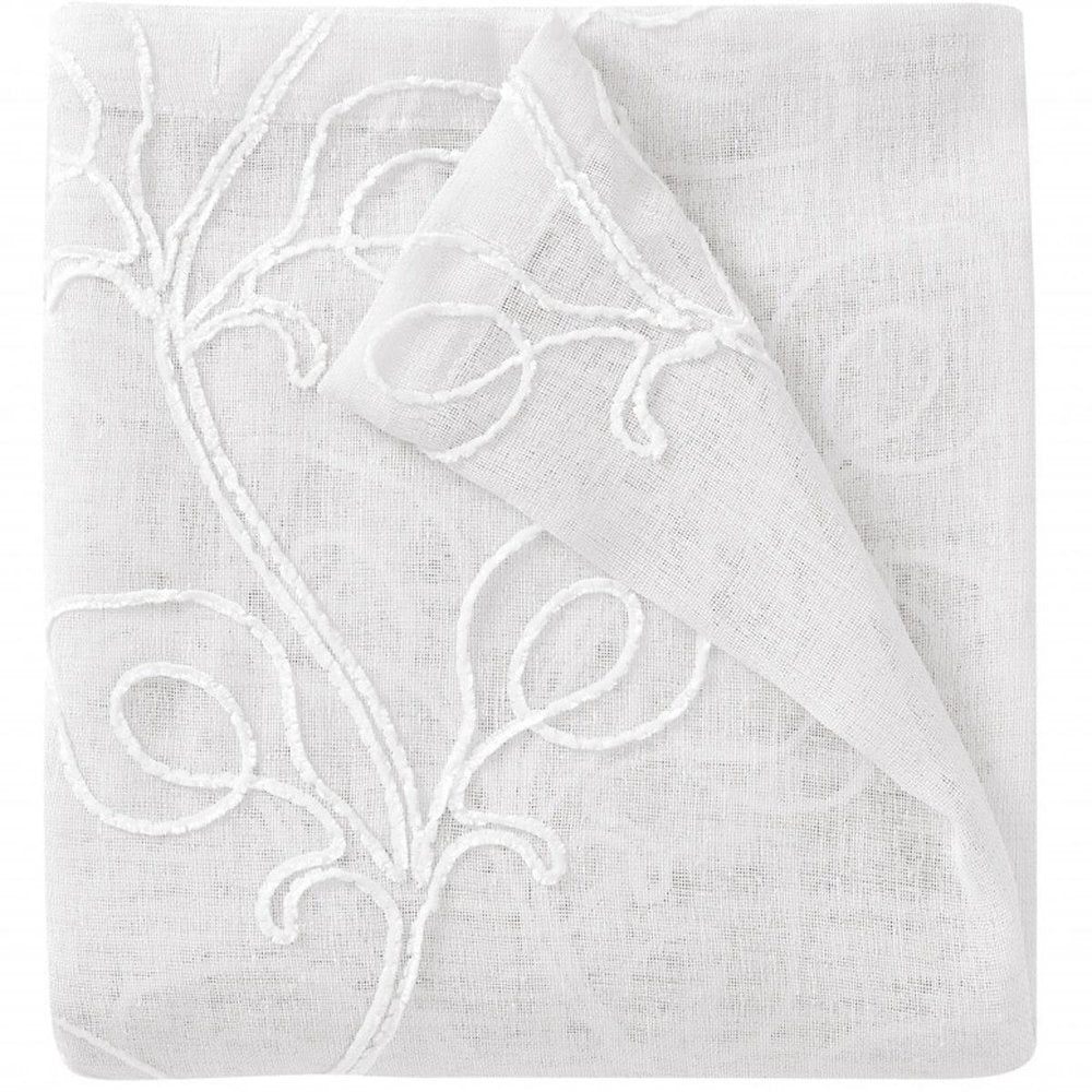 72" White Floral Faux Linen Shower Curtain With Embroidery  Warm Home View