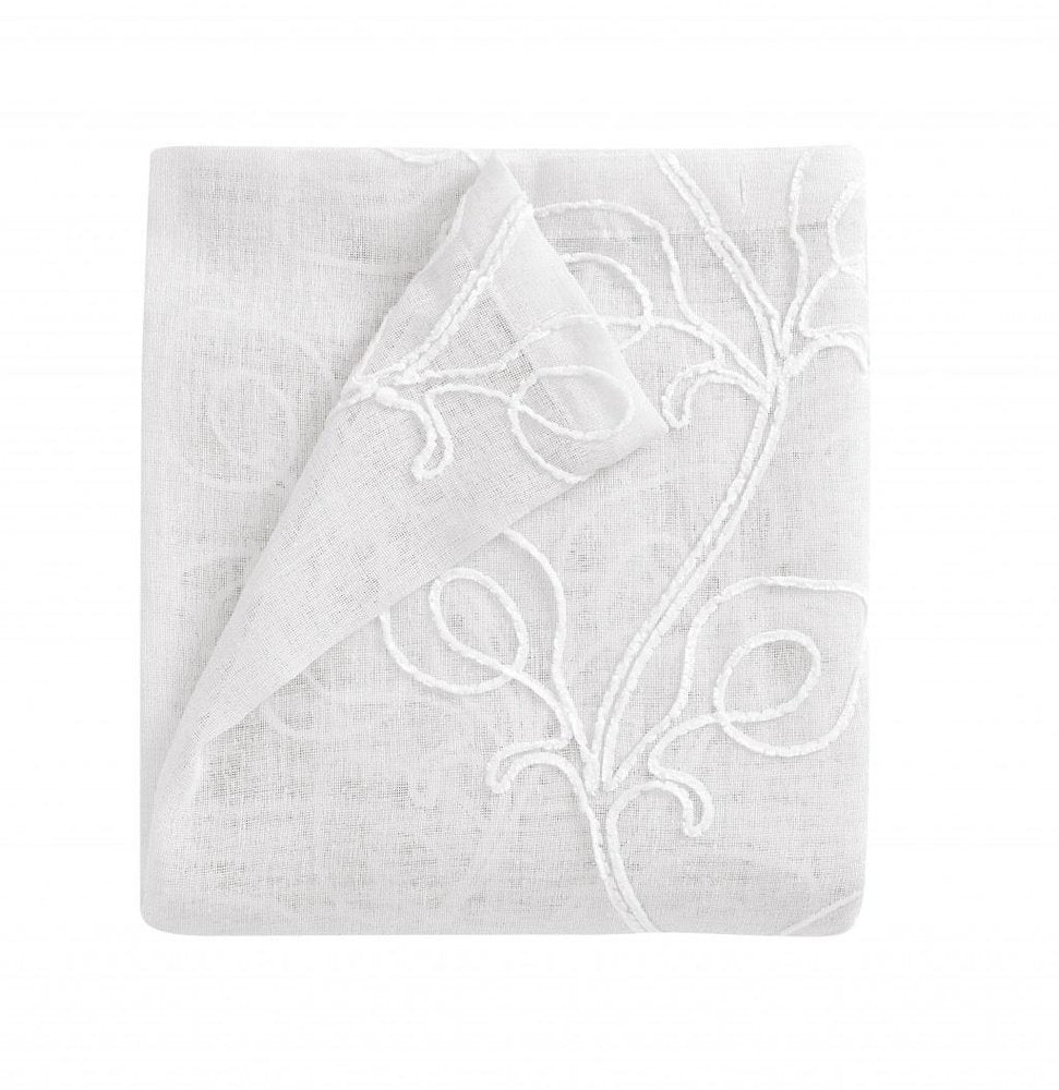 72" White Floral Faux Linen Shower Curtain With Embroidery  Warm Home View