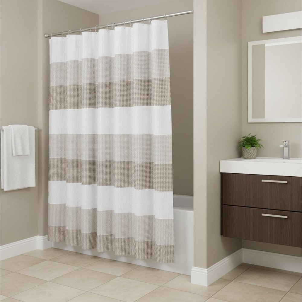 72" White And Taupe Striped Shower Curtain  Warm Home View