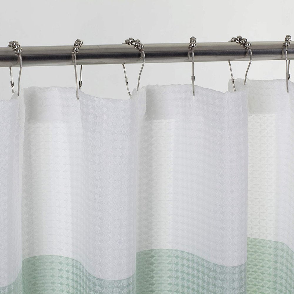 72" White And Green Striped Shower Curtain  Warm Home View