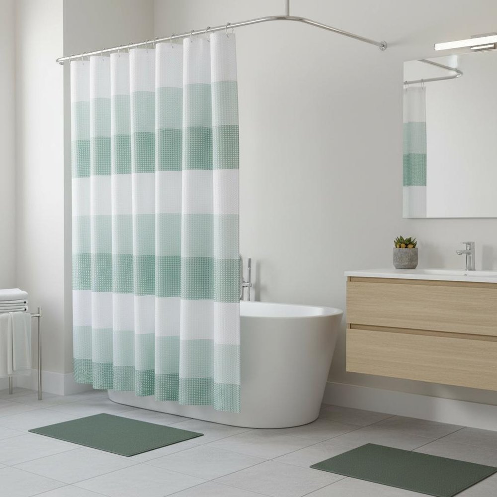 72" White And Green Striped Shower Curtain  Warm Home View
