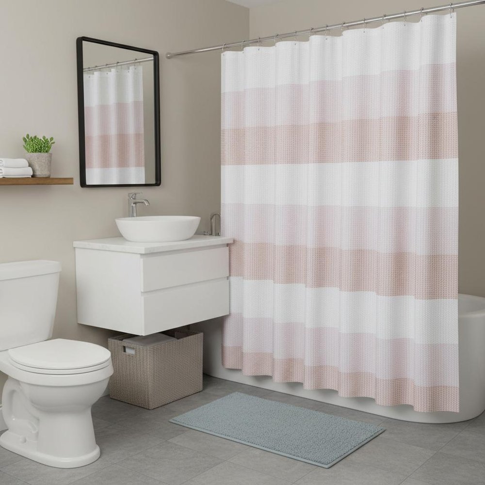 72" White And Pink Striped Shower Curtain  Warm Home View