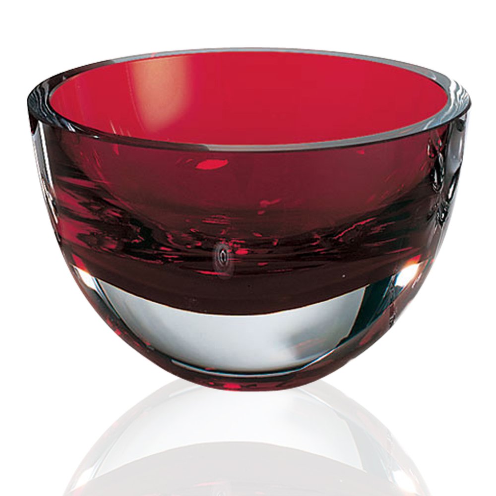 6" Red Mouth Blown Crystal Thick Walled Bowl  Warm Home View