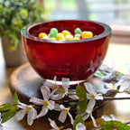 6" Red Mouth Blown Crystal Thick Walled Bowl  Warm Home View